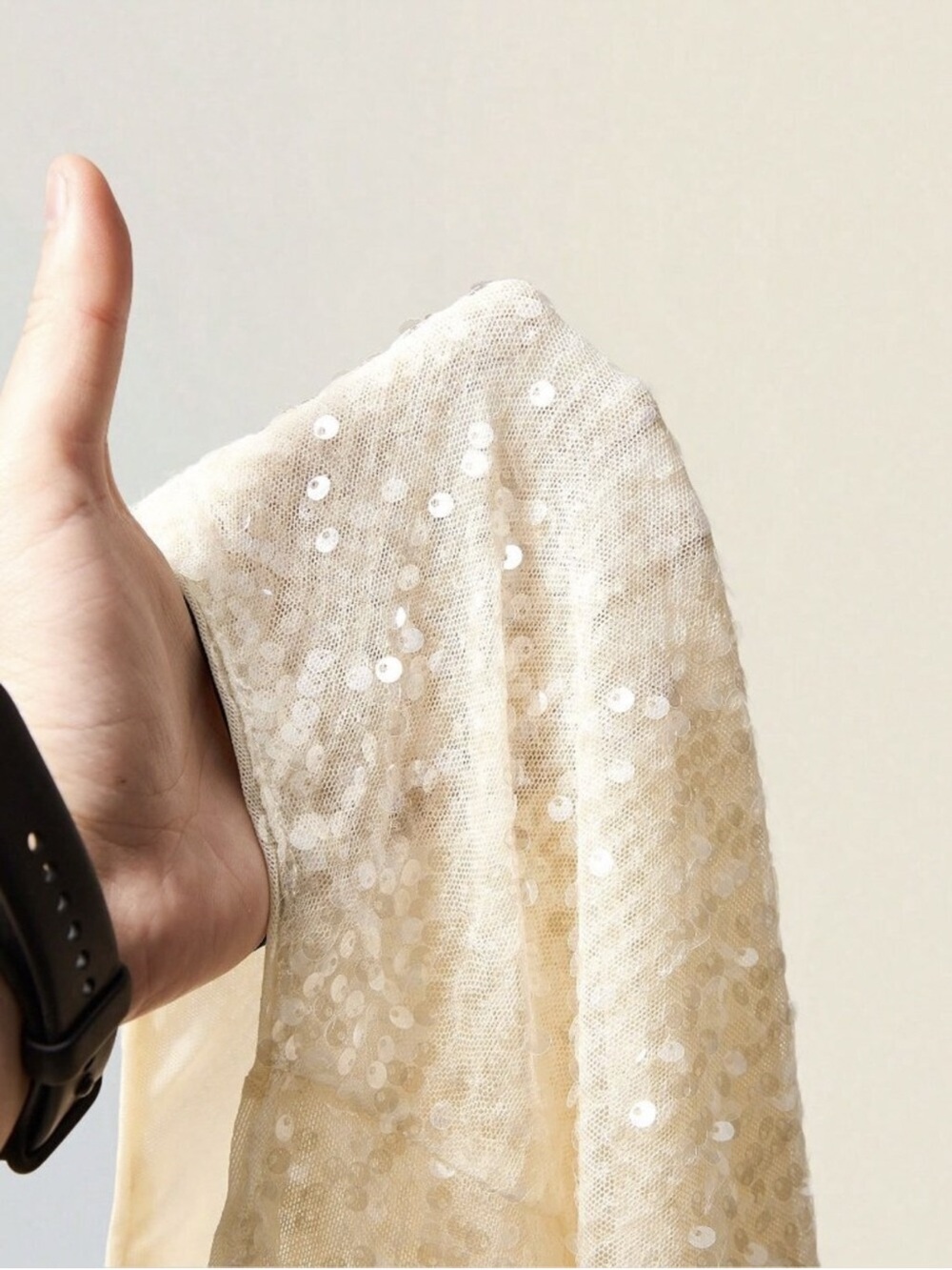 One-Shoulder Sequin Cream Dress Cover-Up - Picture 12 of 14